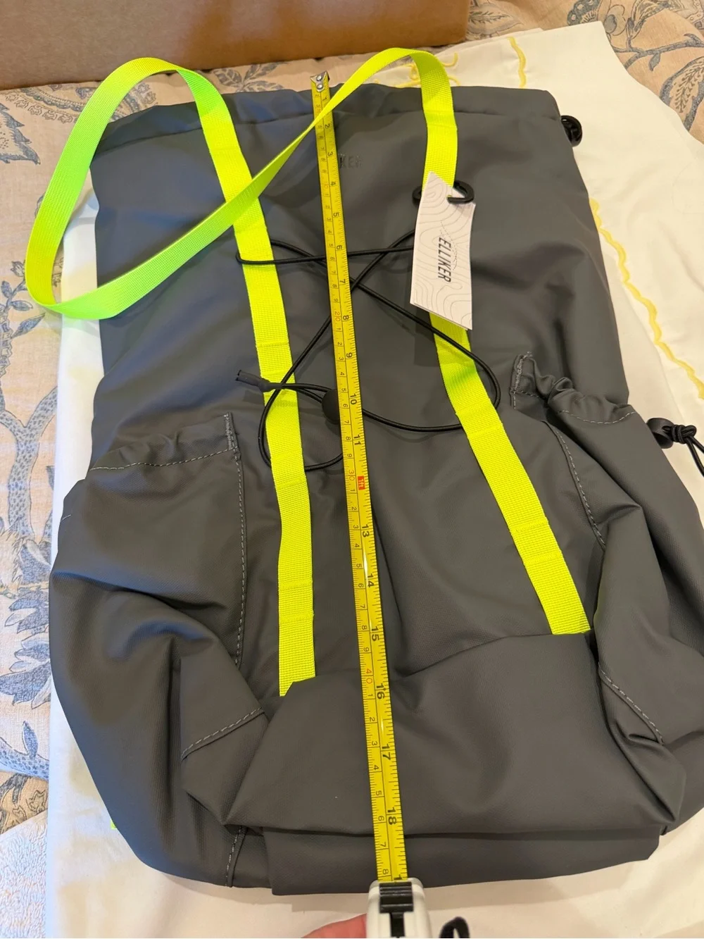 Gray Elliker Backpack with Neon Yellow Straps - Dayle Roll-Top Backpack NWT